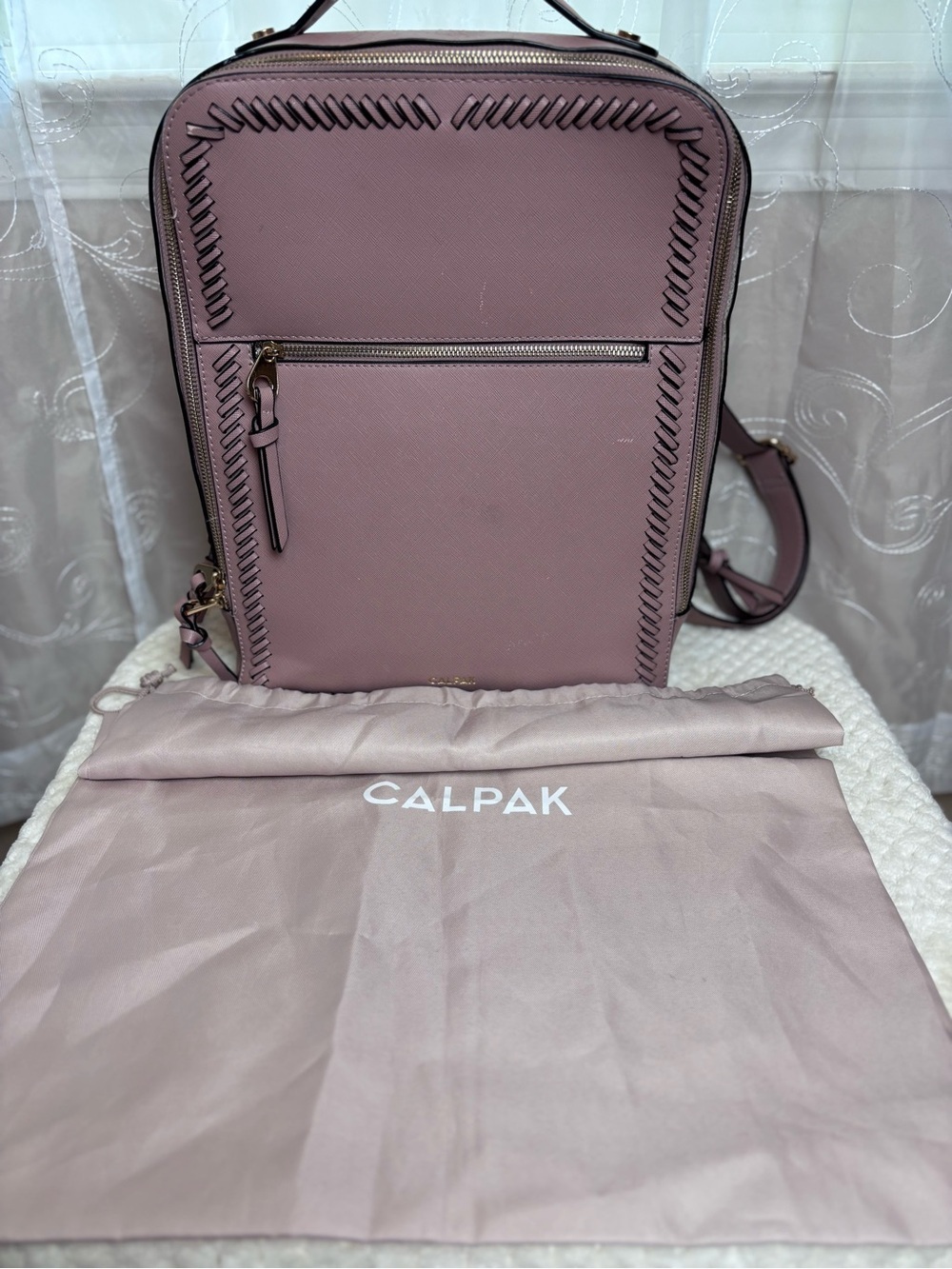 Cal Pak Kaya Faux Leather Lap Top Back Pack in Blush Color Gold Tone Hardware - Picture 3 of 13